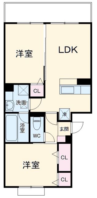 京都市右京区西院西溝崎町のアパートの間取り