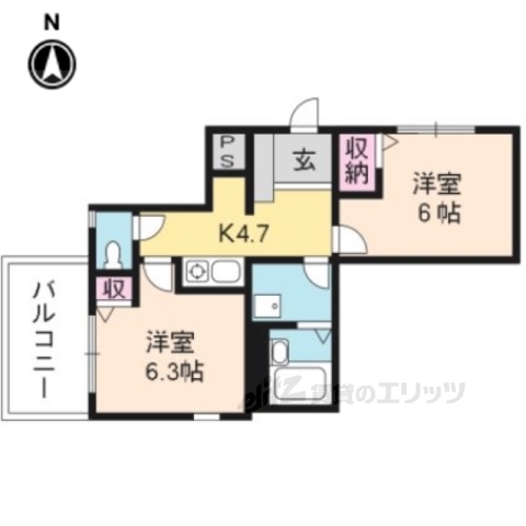 京都市左京区田中里ノ前町のマンションの間取り