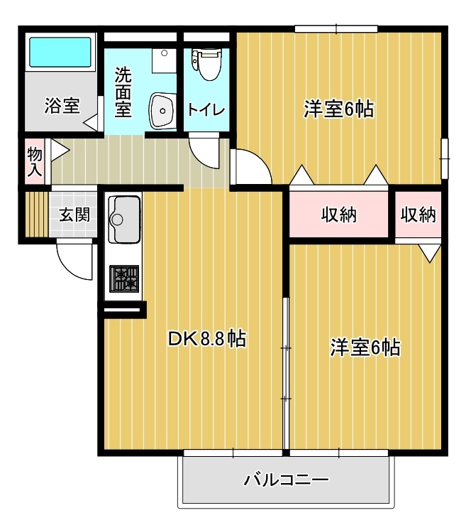 鳥取市緑ケ丘のアパートの間取り