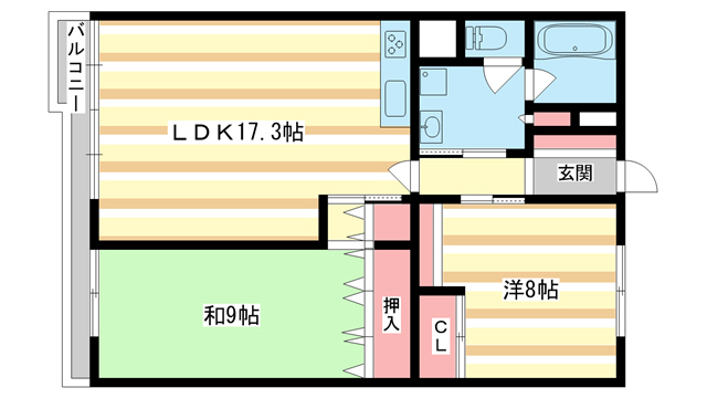 奈良市西大寺国見町のマンションの間取り