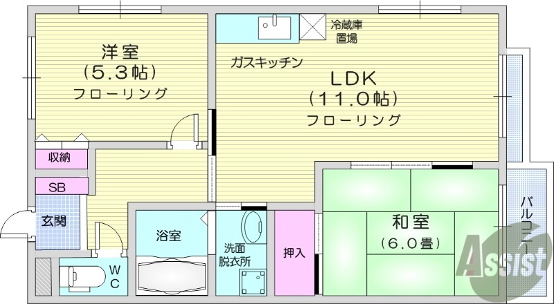 仙台市青葉区栗生のアパートの間取り