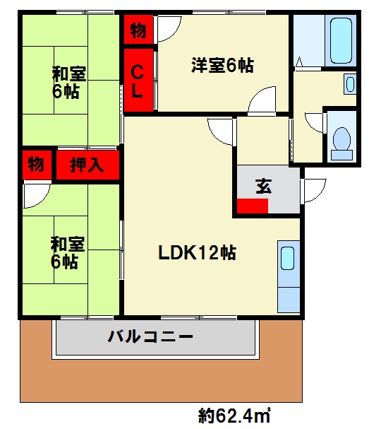 大野城市上大利のアパートの間取り