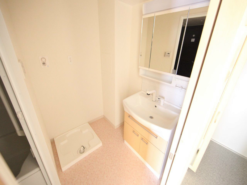 洗面設備　脱衣所　独立洗面台（シャンプードレッサー付）収納スペース有