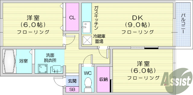 多賀城市大代のアパートの間取り