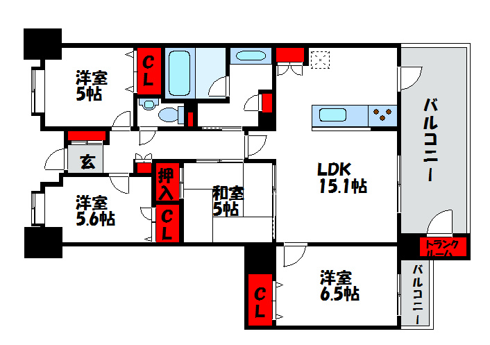 福津市日蒔野のマンションの間取り