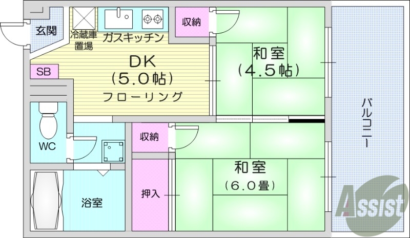 仙台市青葉区木町通のマンションの間取り