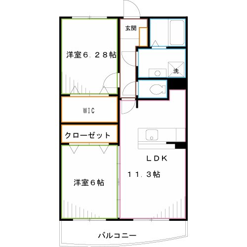 アベニール三鷹　Lの間取り