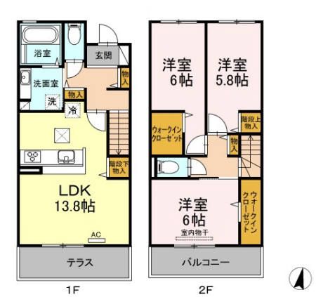 福岡市早良区小田部のアパートの間取り