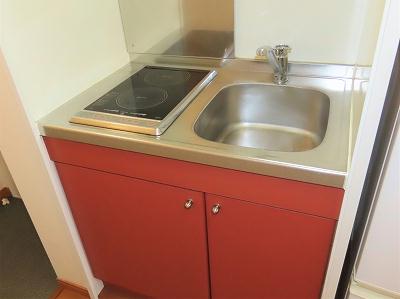 キッチン　2口の電気コンロまたはIHコンロとなります