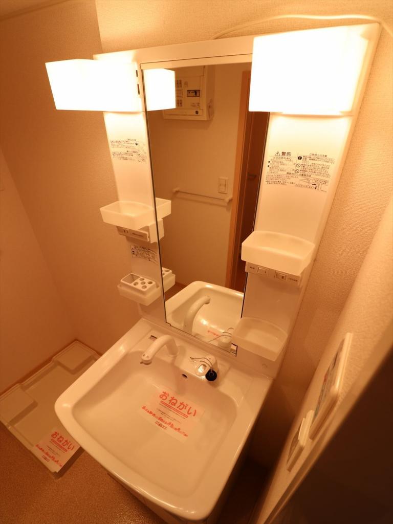 洗面設備　シャワー付きの独立洗面台です