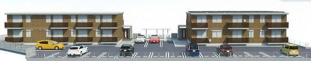 駐車場　建築中　イメージです（向かって左がＩＩ棟