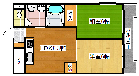 大阪市住之江区東加賀屋のマンションの間取り