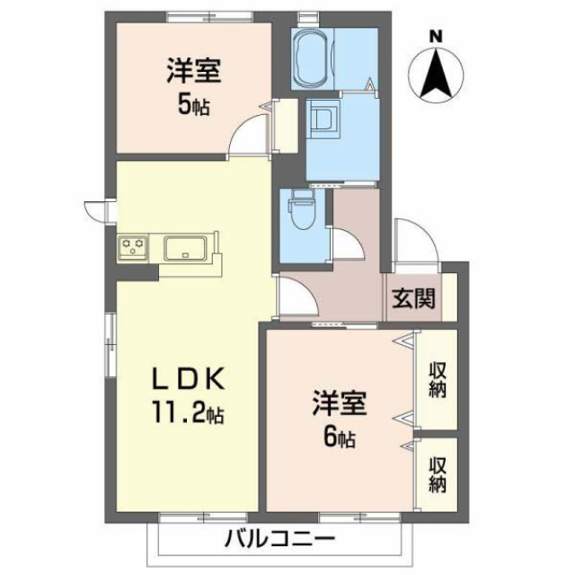 松山市福角町のアパートの間取り