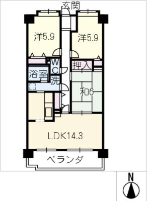 アピエス富吉　西棟　７０３号室の間取り