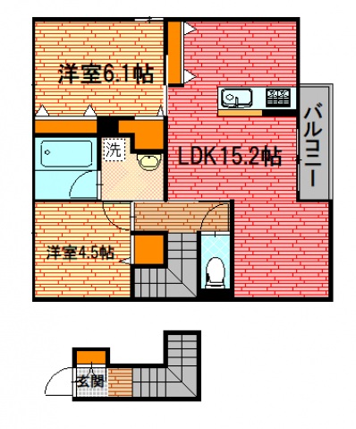 広島市安佐南区大塚西のアパートの間取り