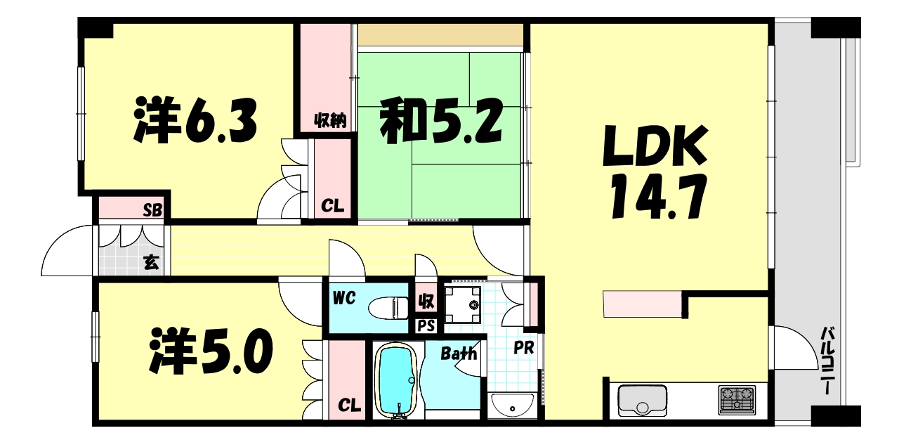 神戸市中央区脇浜海岸通のマンションの間取り