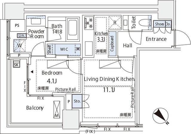 港区虎ノ門のマンションの間取り