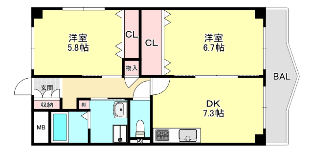 神戸市灘区大内通のマンションの間取り