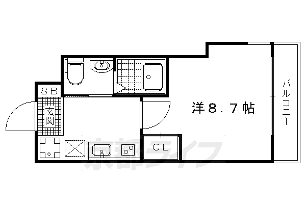 京都市左京区北白川西蔦町のマンションの間取り