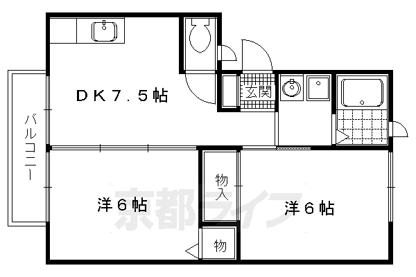 【京都市北区西賀茂山ノ森町のアパートの間取り】