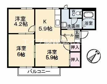 倉敷市中島のアパートの間取り