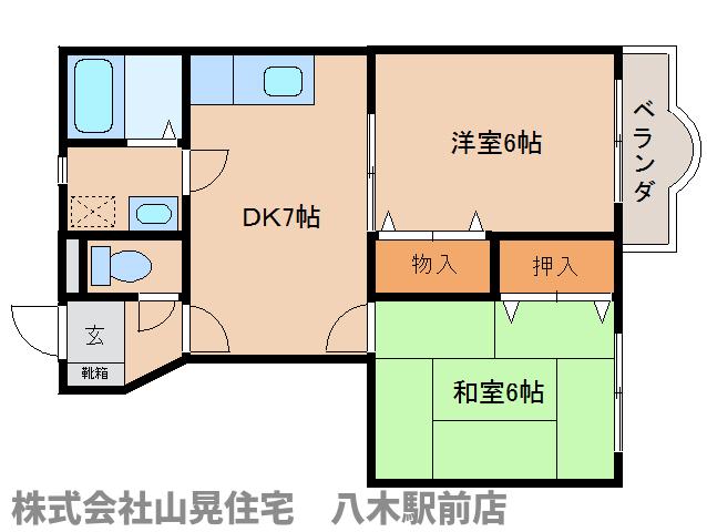 橿原市北妙法寺町のアパートの間取り