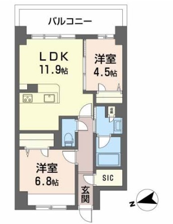 姫路市東延末のマンションの間取り