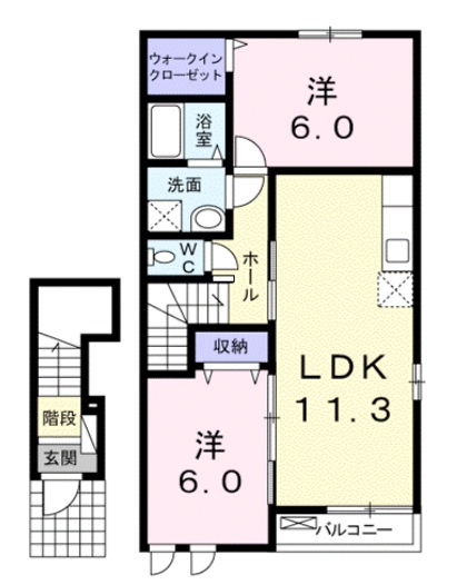 【笠岡市小平井のアパートの間取り】