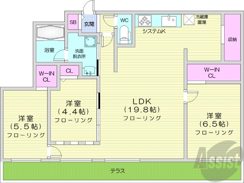 札幌市豊平区月寒西一条のマンションの間取り