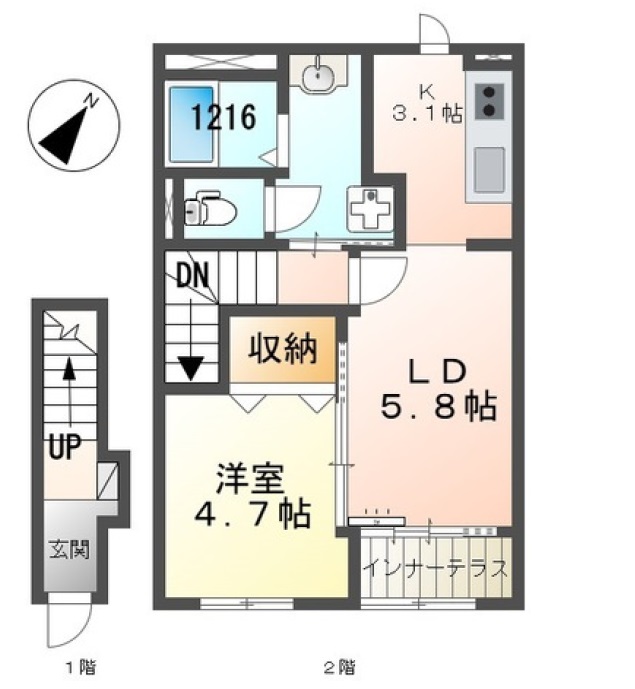 姫路市大津区天神町のアパートの間取り