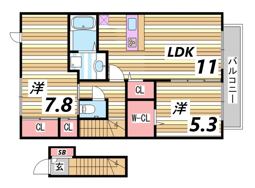 神戸市北区山田町上谷上のアパートの間取り