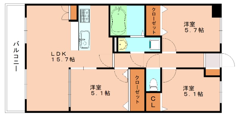 宗像市河東のマンションの間取り