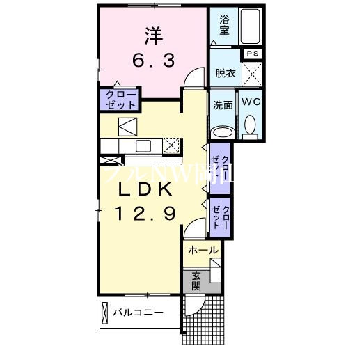 岡山市北区大安寺東町のアパートの間取り