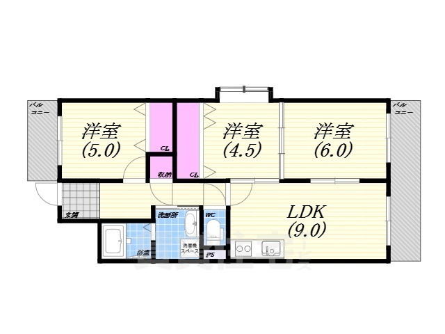 西宮市柳本町のマンションの間取り