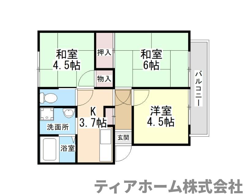 橿原市大軽町のアパートの間取り