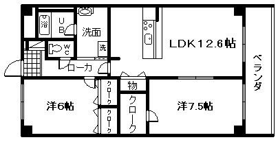 岸和田市西之内町のマンションの間取り