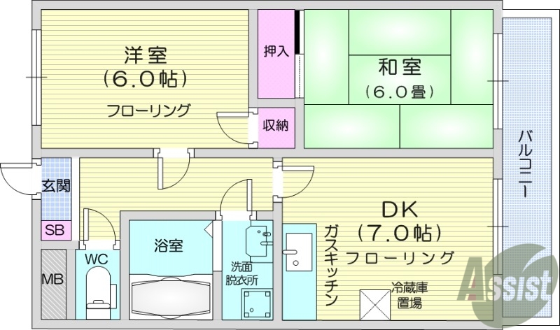 仙台市青葉区荒巻本沢のマンションの間取り