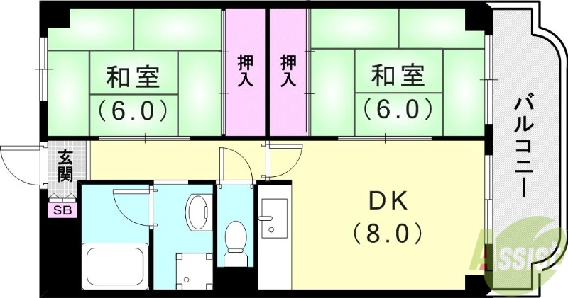 伊丹市荻野のマンションの間取り