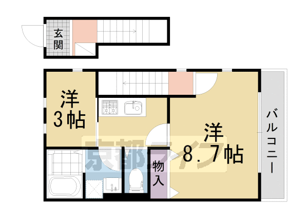 京都市北区紫竹北大門町のアパートの間取り