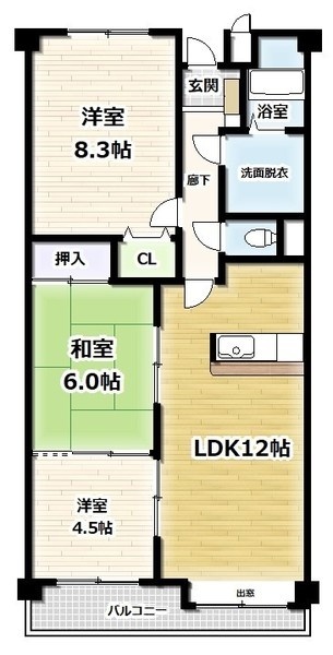 宇治市伊勢田町のマンションの間取り