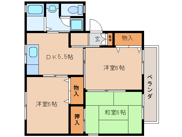 大和高田市曽大根のアパートの間取り