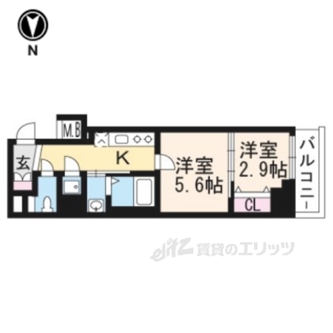 京都市上京区横大宮町のマンションの間取り