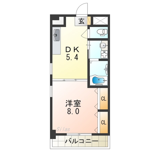 大阪市東住吉区北田辺のマンションの間取り