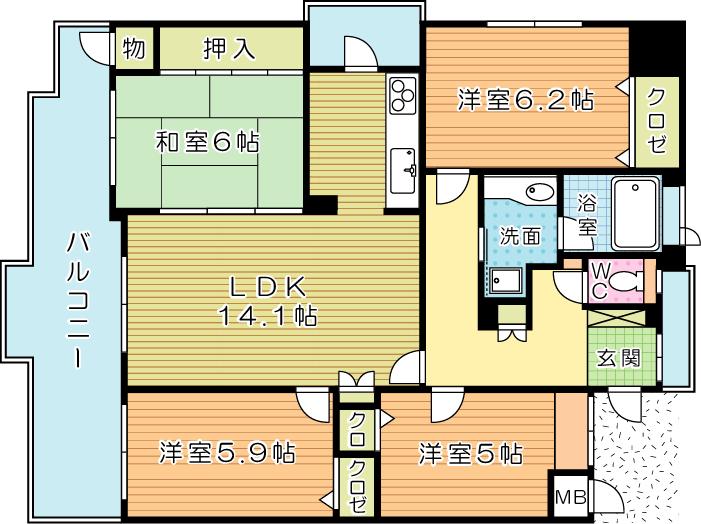 サンパーククレストサージュ戸畑Ｂコートの間取り