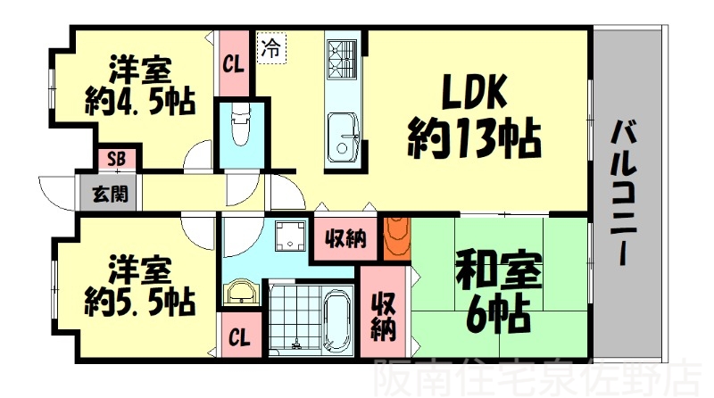 南海本線 二色浜駅 徒歩4分 15階建 築31年の間取り写真