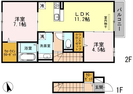 近鉄南大阪線 矢田駅 徒歩7分 2階建 築13年の間取り写真