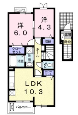 【福山市春日町のアパートの間取り】