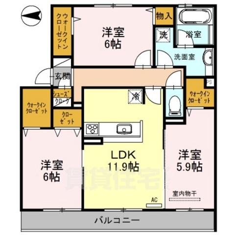 京都市伏見区羽束師鴨川町のアパートの間取り