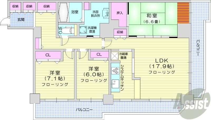 札幌市中央区北三条西のマンションの間取り