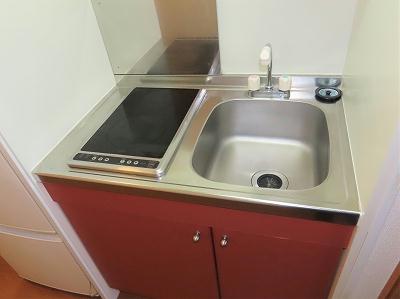 キッチン　2口の電気コンロまたはIHコンロとなります